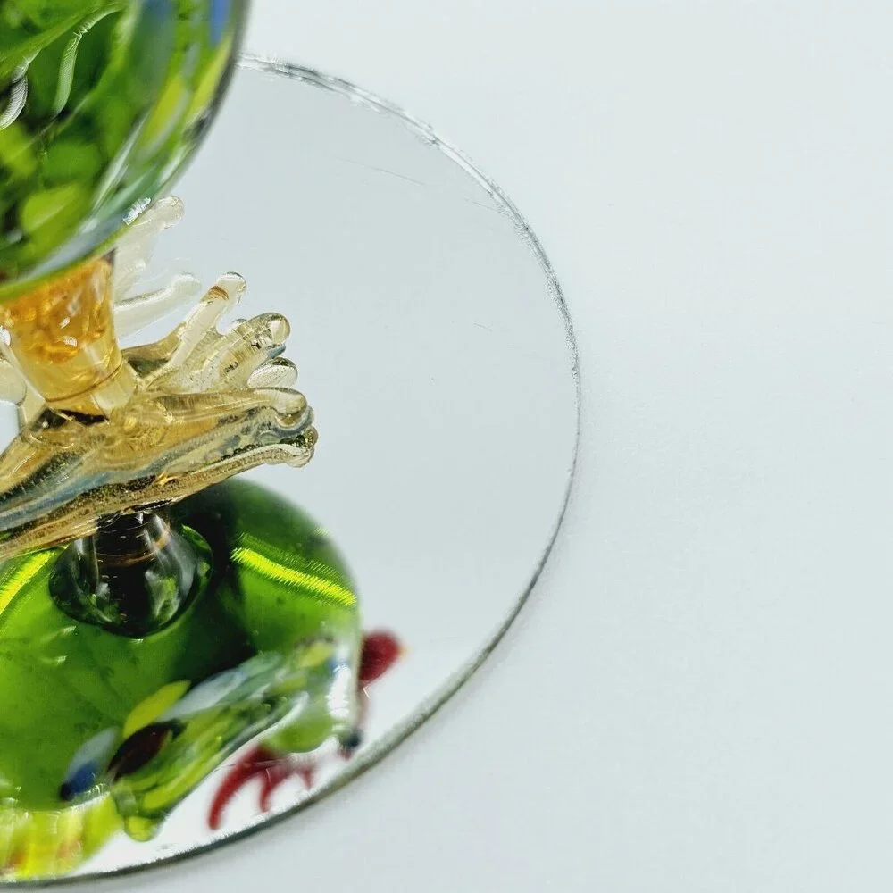 Vintage Hand Blown Art Glass Green Pulled Feather Rooster Chicken Figurine Farm